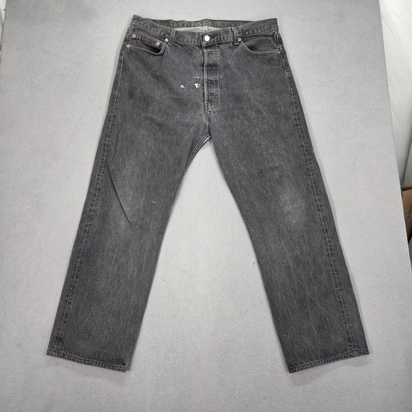 Vintage Levis 501 Jeans Mens Gray Denim Made USA Button Fly Straight Fits 36x29